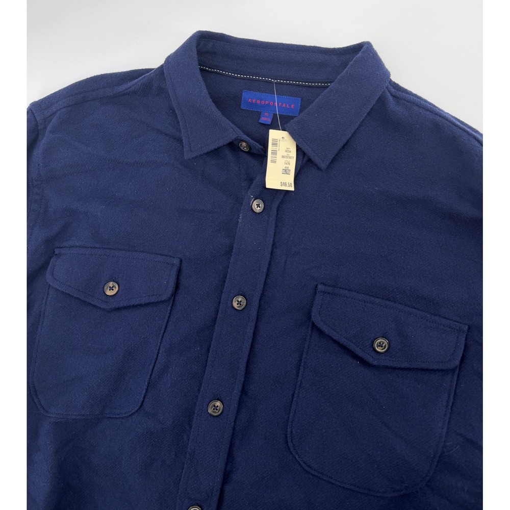 Aeropostale Mens Navy Blue Flannel Long Sleeve Button Down Work Shirt XL NEW